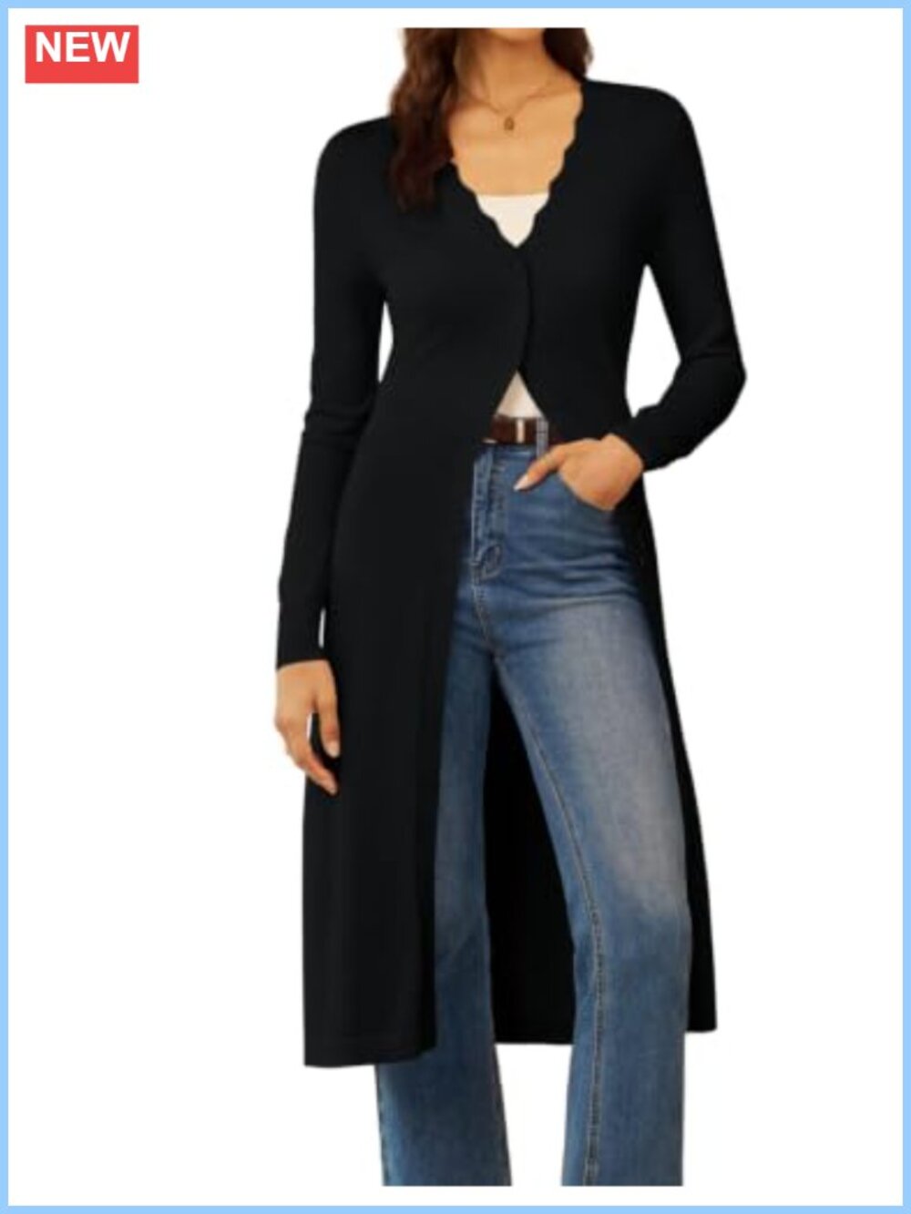 Women's Long Cardigan Scalloped Duster Knit Sweater Fall Fashion Outfits